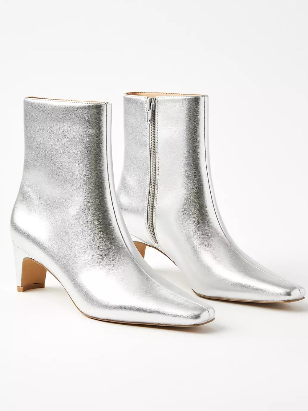 LOFT Metallic Silver Pointy Toe Ankle Booties Kitten Heel NWOB Flawed Gem Sz 10